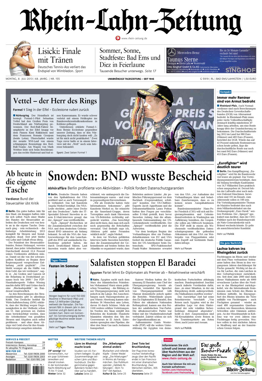 Rhein-Lahn-Zeitung vom Montag, 08.07.2013
