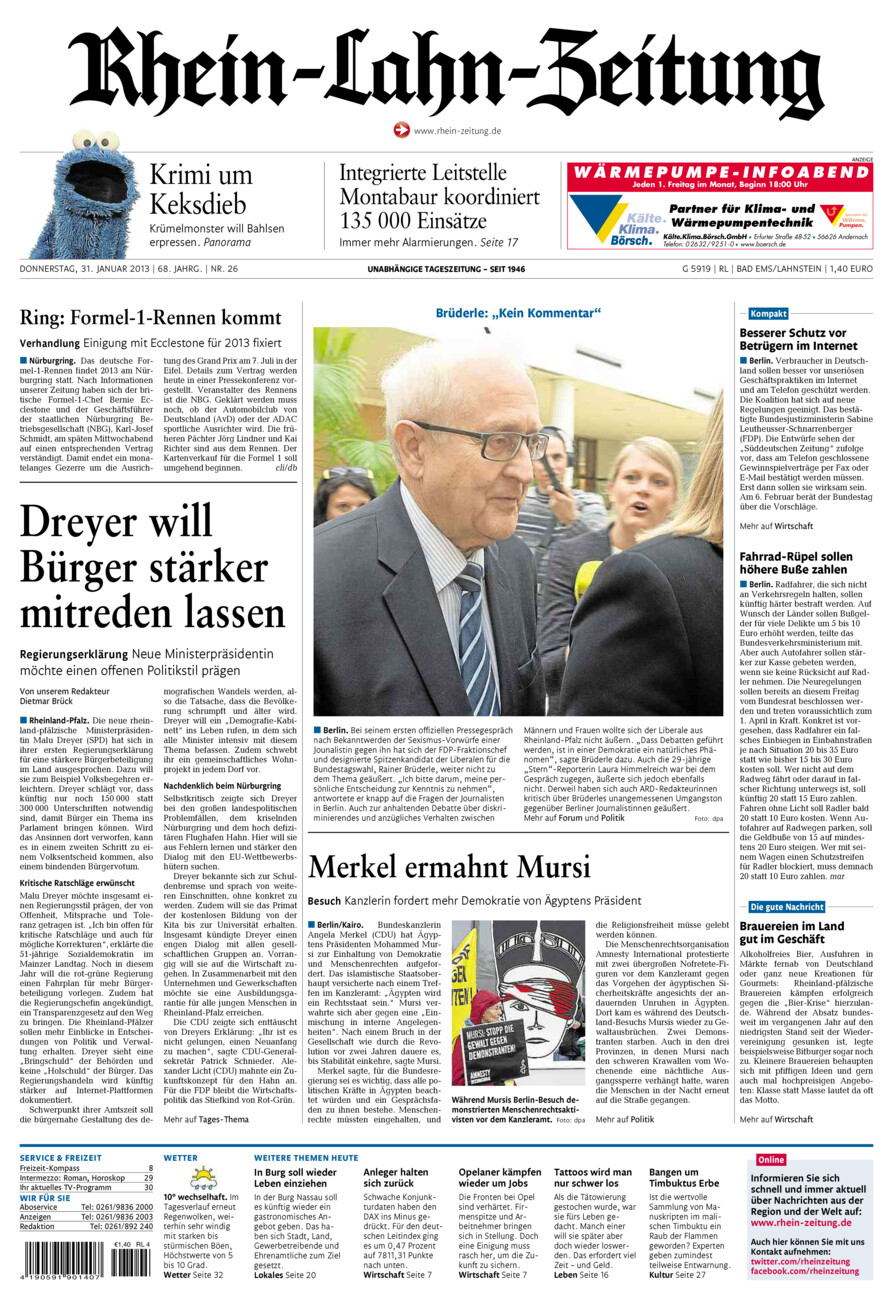 Rhein-Lahn-Zeitung vom Donnerstag, 31.01.2013