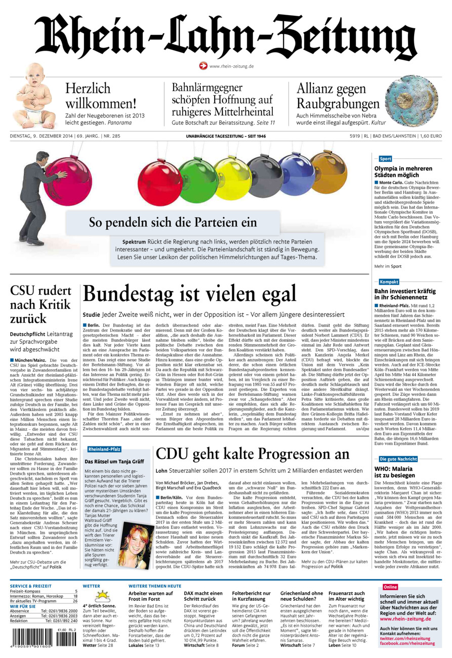Rhein-Lahn-Zeitung vom Dienstag, 09.12.2014