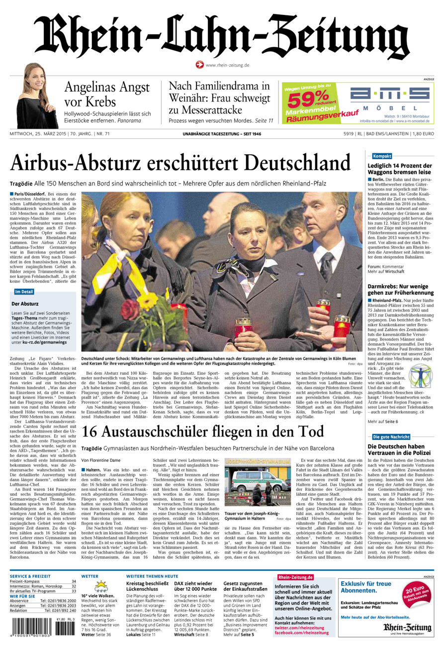 Rhein-Lahn-Zeitung vom Mittwoch, 25.03.2015