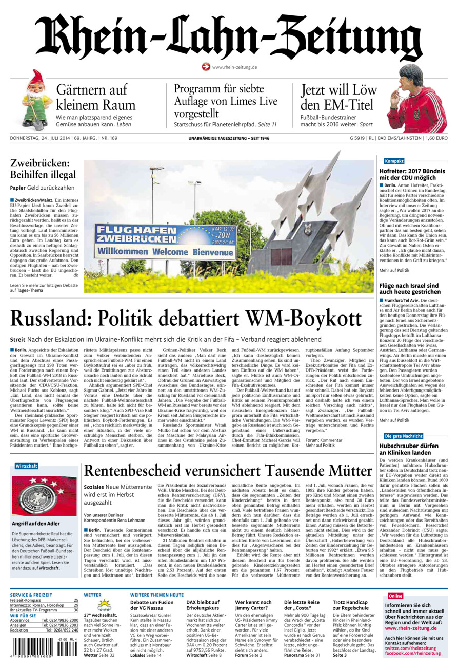 Rhein-Lahn-Zeitung vom Donnerstag, 24.07.2014