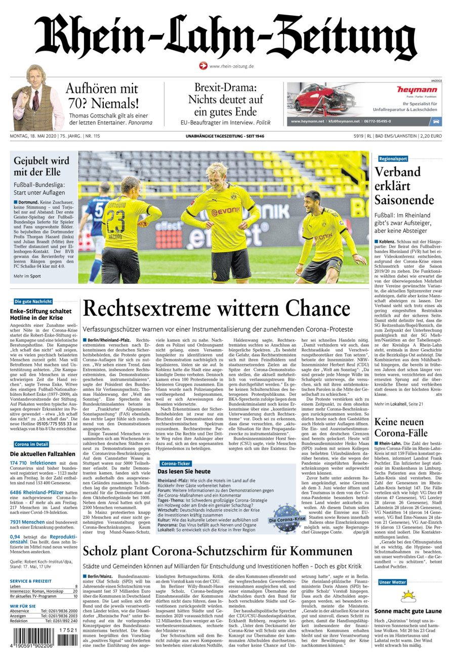 Rhein-Lahn-Zeitung vom Montag, 18.05.2020