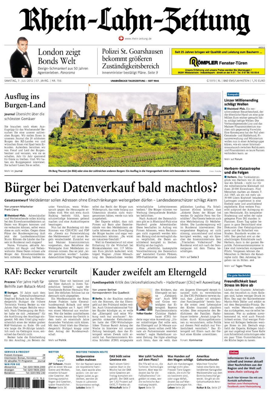 Rhein-Lahn-Zeitung vom Samstag, 07.07.2012