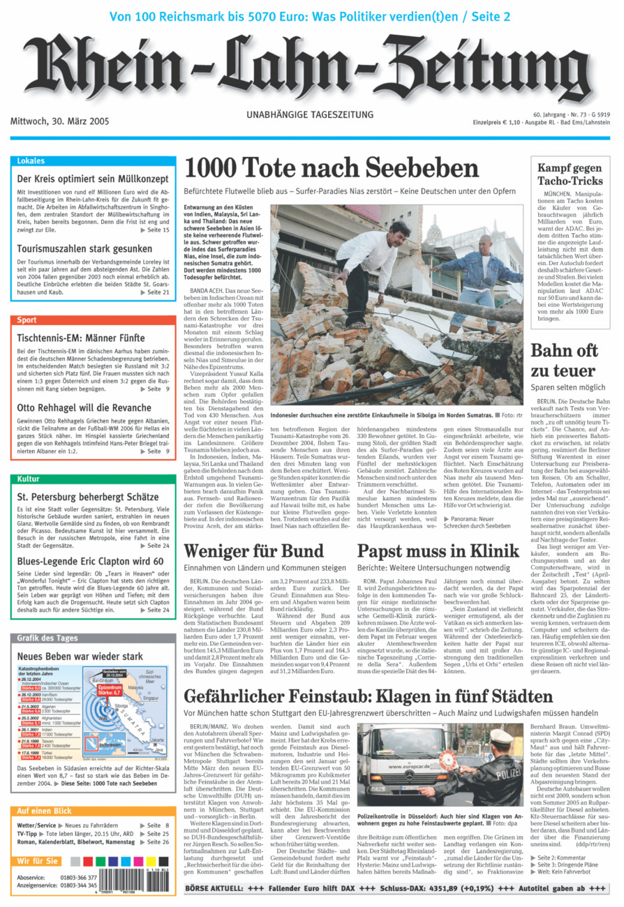 Rhein-Lahn-Zeitung vom Mittwoch, 30.03.2005