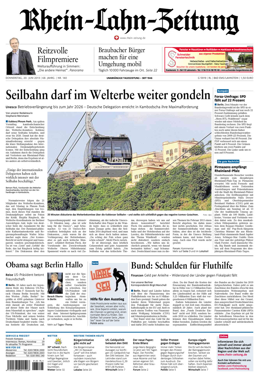 Rhein-Lahn-Zeitung vom Donnerstag, 20.06.2013