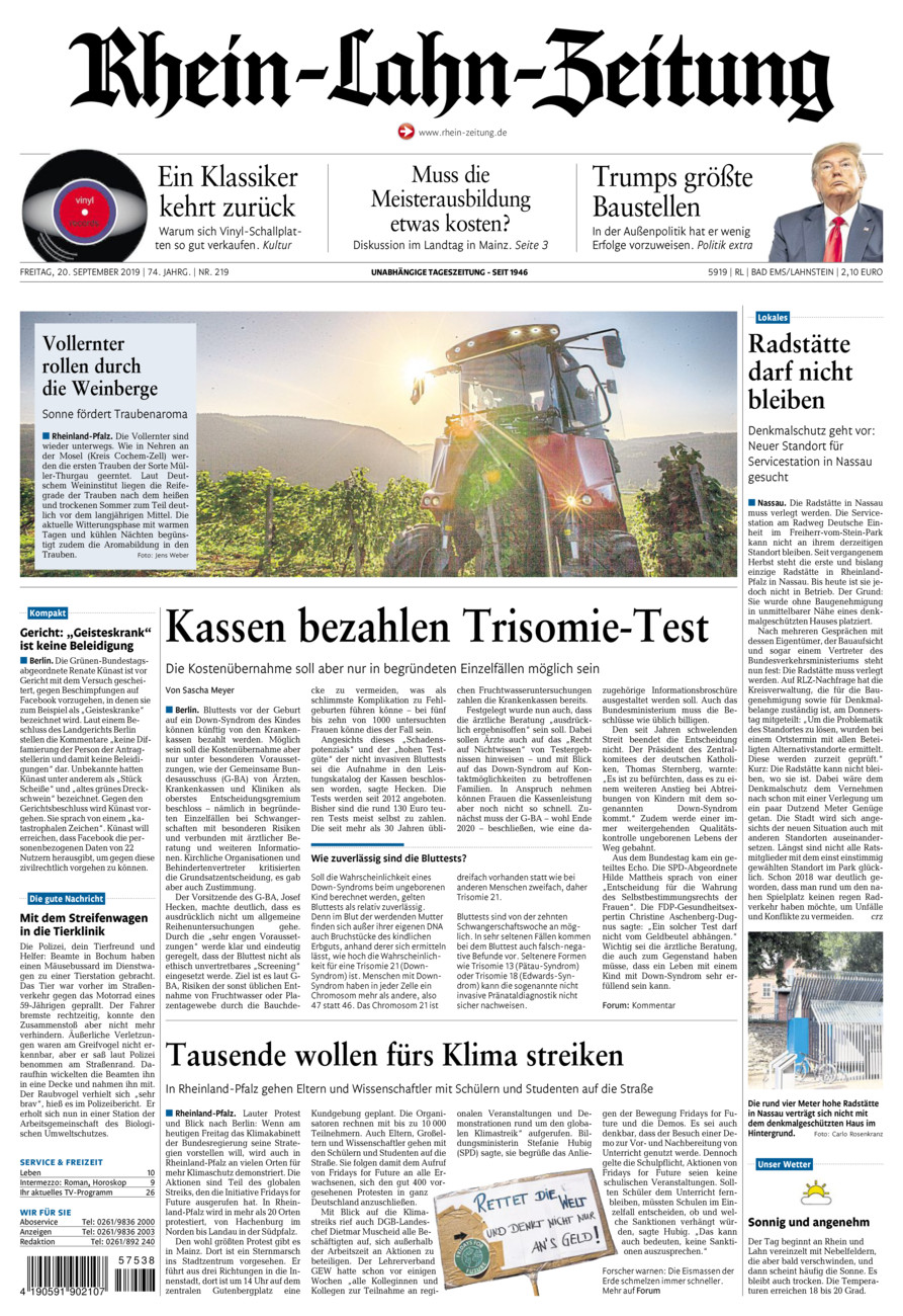 Rhein-Lahn-Zeitung vom Freitag, 20.09.2019