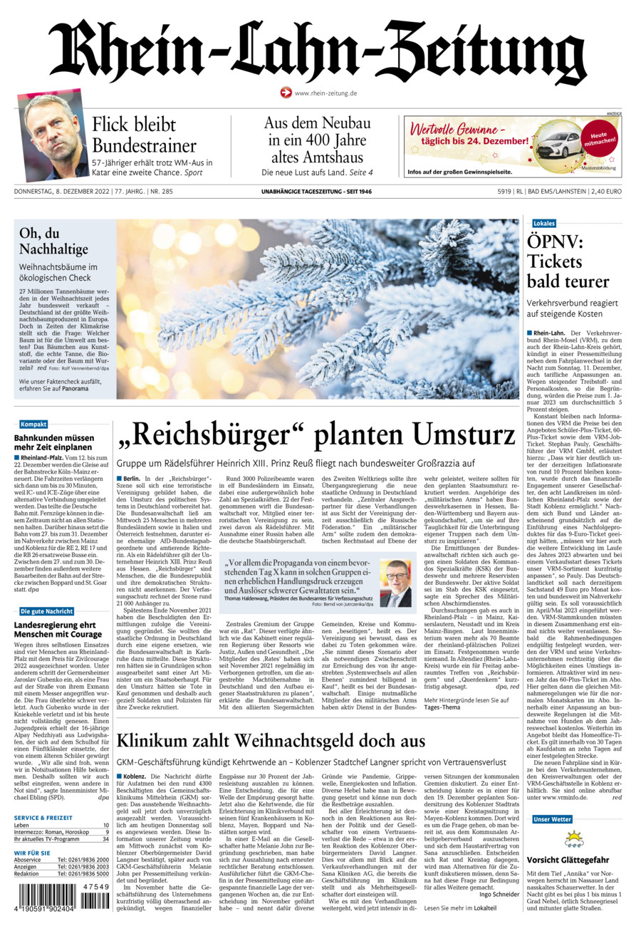 Rhein-Lahn-Zeitung vom Donnerstag, 08.12.2022