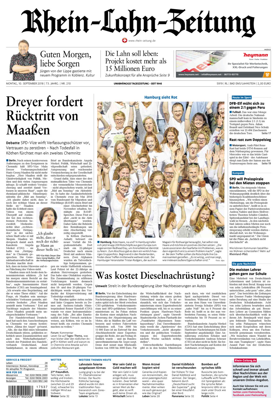 Rhein-Lahn-Zeitung vom Montag, 10.09.2018