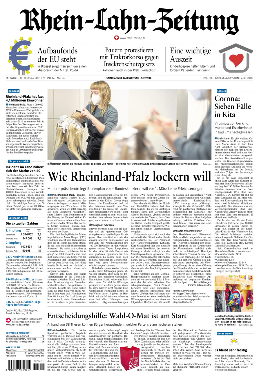 Rhein-Lahn-Zeitung vom Mittwoch, 10.02.2021