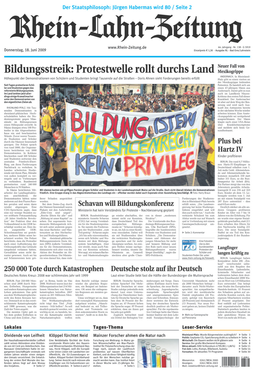 Rhein-Lahn-Zeitung vom Donnerstag, 18.06.2009
