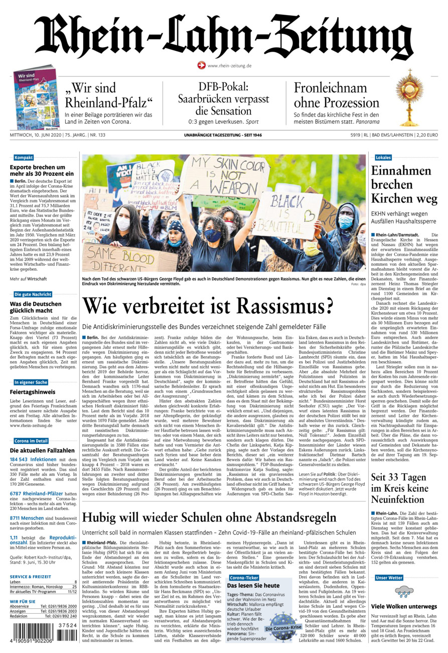 Rhein-Lahn-Zeitung vom Mittwoch, 10.06.2020