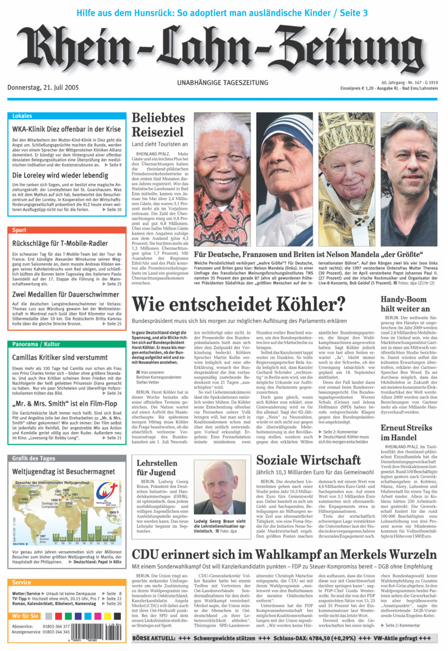 Rhein-Lahn-Zeitung vom Donnerstag, 21.07.2005