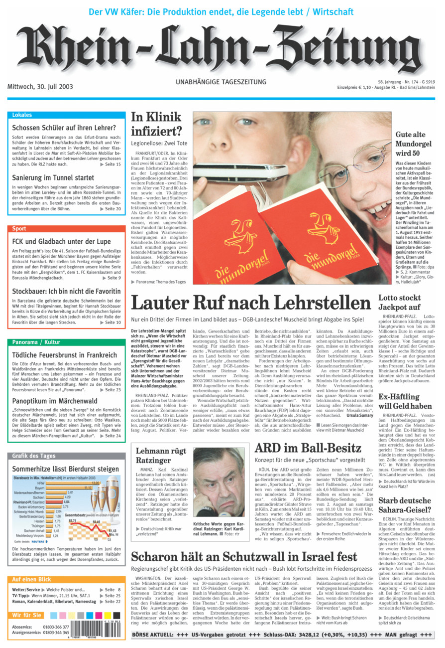 Rhein-Lahn-Zeitung vom Mittwoch, 30.07.2003