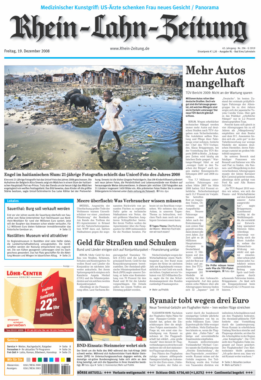 Rhein-Lahn-Zeitung vom Freitag, 19.12.2008