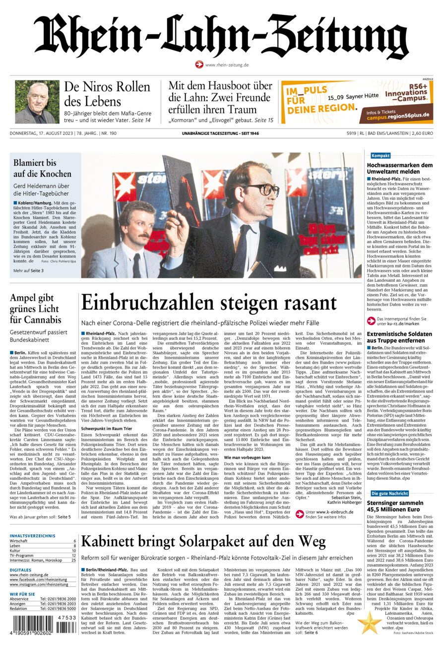 Rhein-Lahn-Zeitung vom Donnerstag, 17.08.2023
