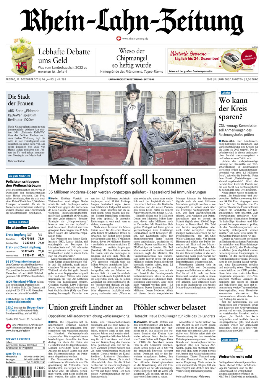Rhein-Lahn-Zeitung vom Freitag, 17.12.2021