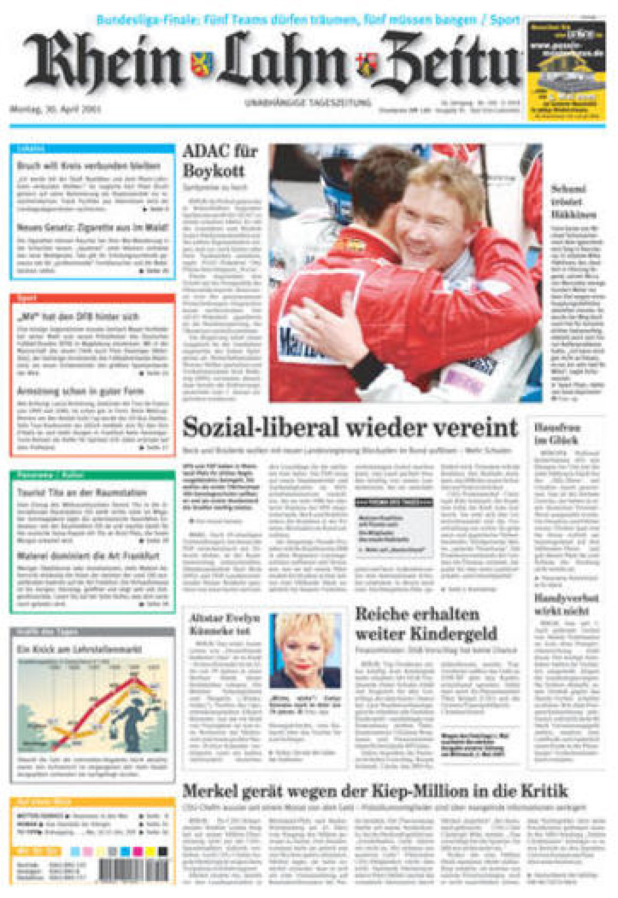 Rhein-Lahn-Zeitung vom Montag, 30.04.2001