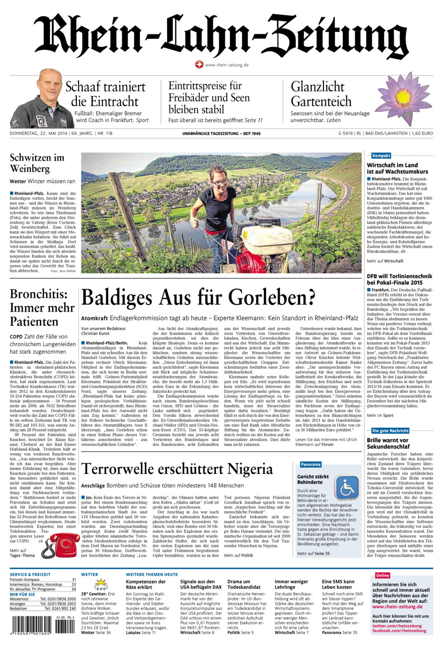 Rhein-Lahn-Zeitung vom Donnerstag, 22.05.2014