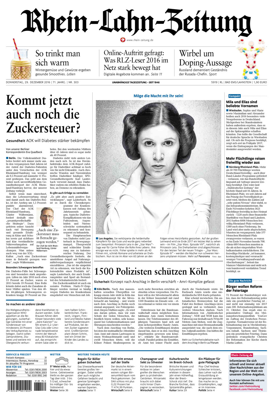 Rhein-Lahn-Zeitung vom Donnerstag, 29.12.2016
