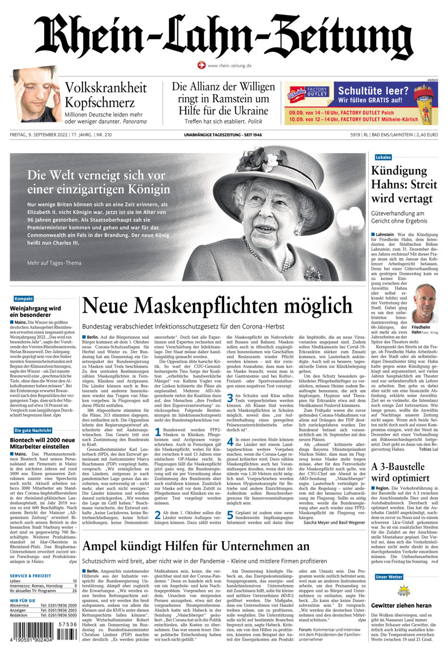 Rhein-Lahn-Zeitung vom Freitag, 09.09.2022