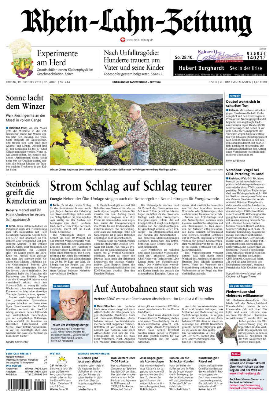 Rhein-Lahn-Zeitung vom Freitag, 19.10.2012