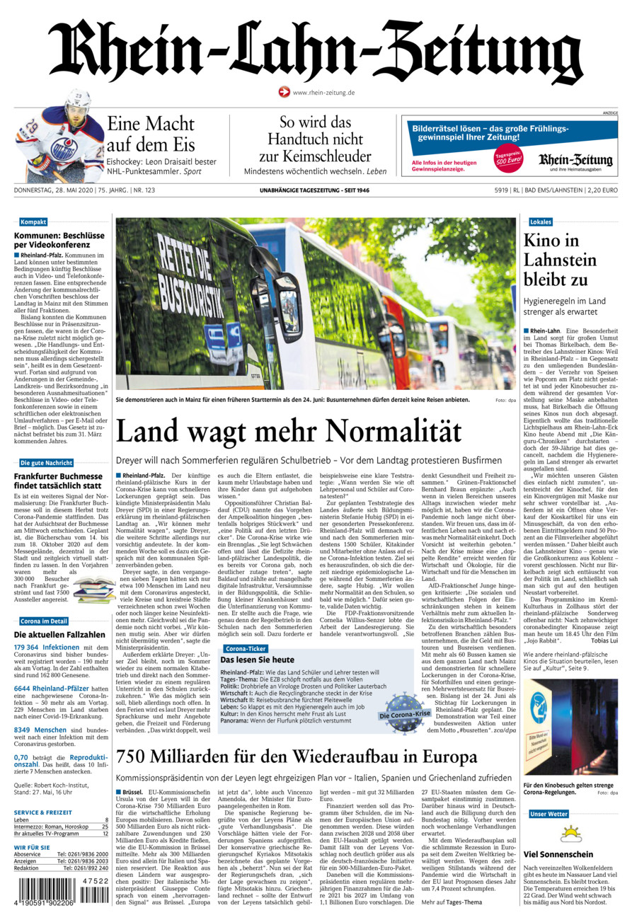 Rhein-Lahn-Zeitung vom Donnerstag, 28.05.2020