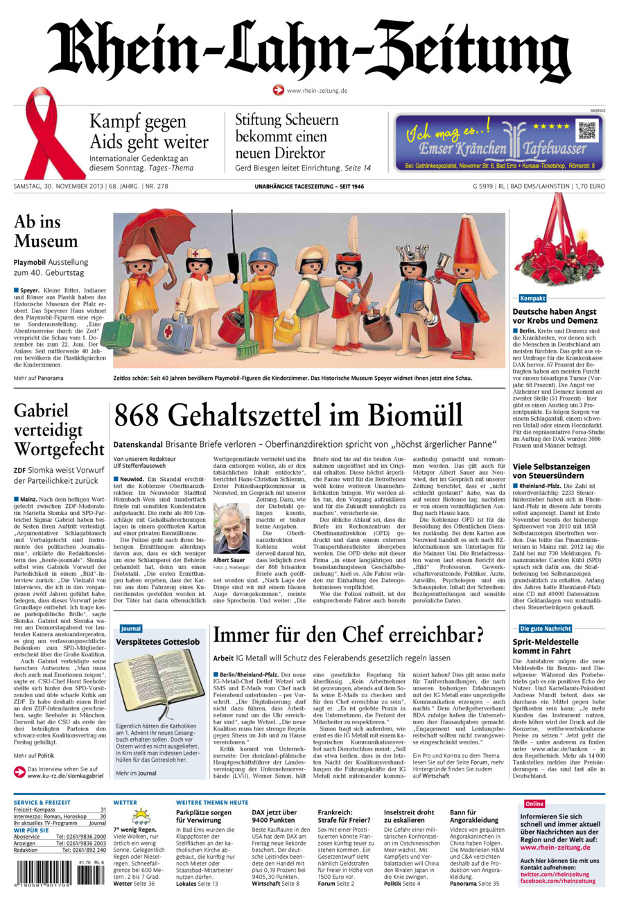 Rhein-Lahn-Zeitung vom Samstag, 30.11.2013