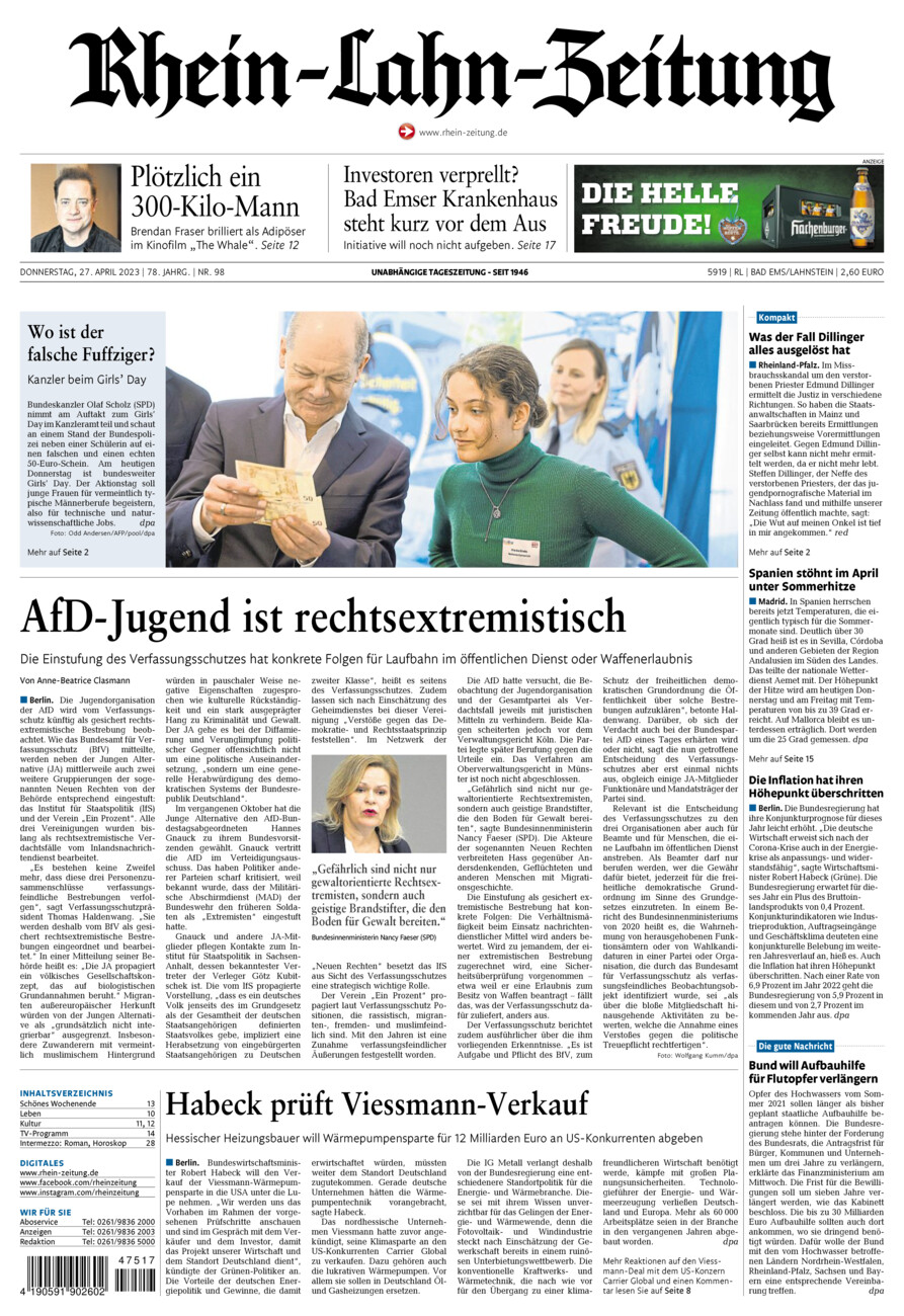 Rhein-Lahn-Zeitung vom Donnerstag, 27.04.2023