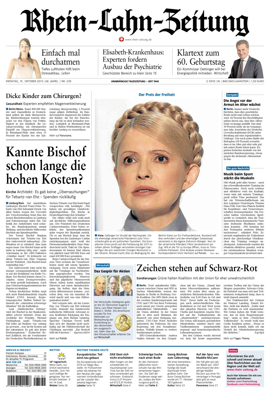 Rhein-Lahn-Zeitung vom Dienstag, 15.10.2013