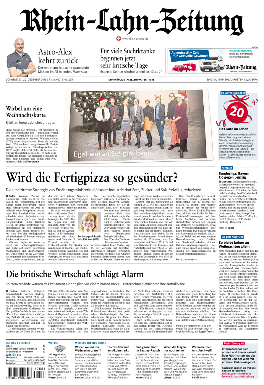 Rhein-Lahn-Zeitung vom Donnerstag, 20.12.2018