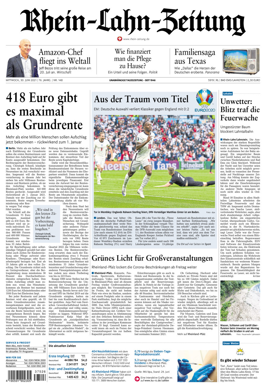 Rhein-Lahn-Zeitung vom Mittwoch, 30.06.2021