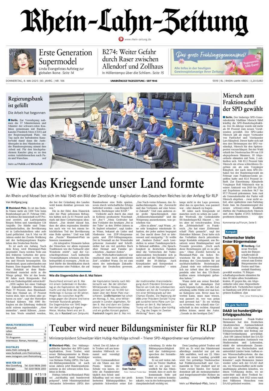 Rhein-Lahn-Zeitung vom Donnerstag, 08.05.2025