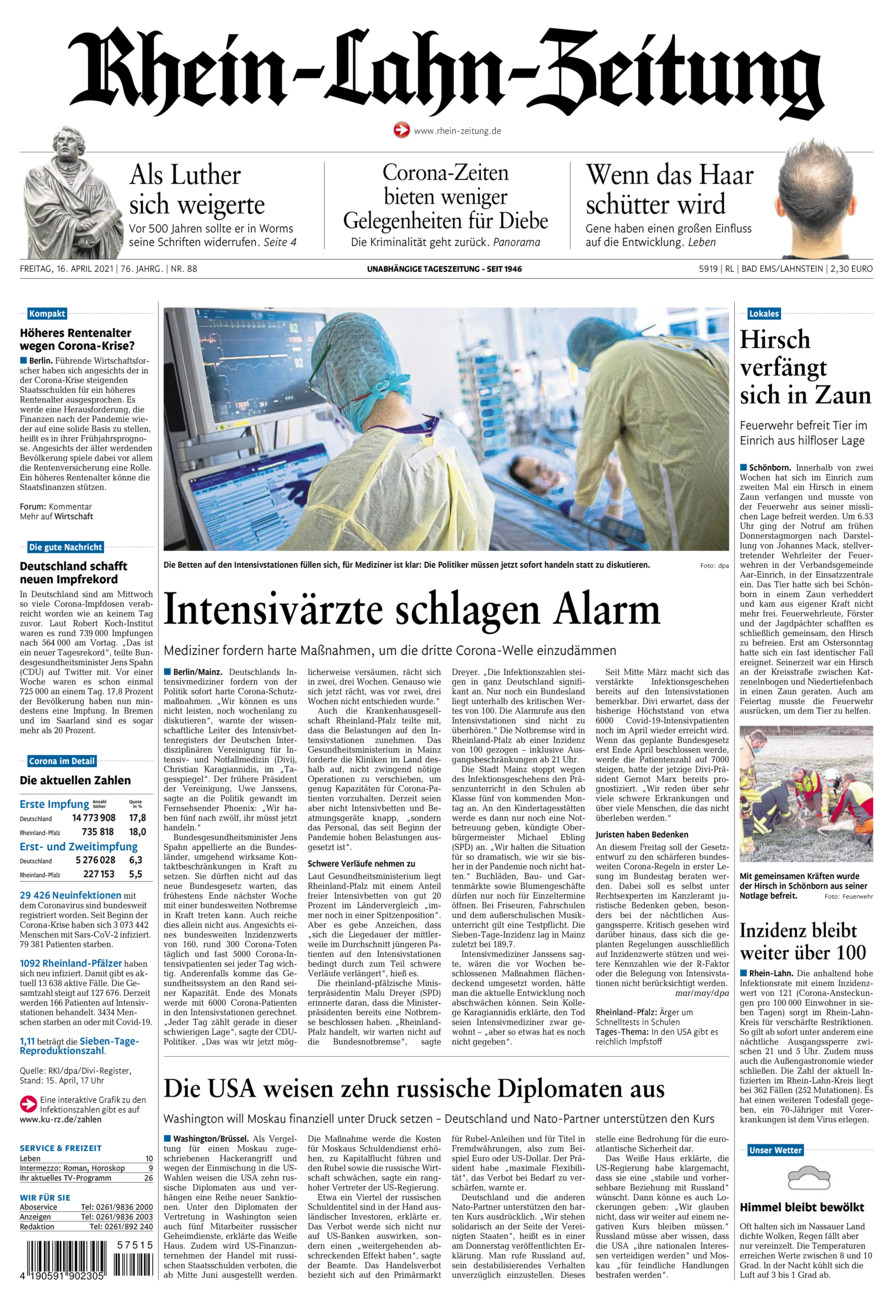 Rhein-Lahn-Zeitung vom Freitag, 16.04.2021