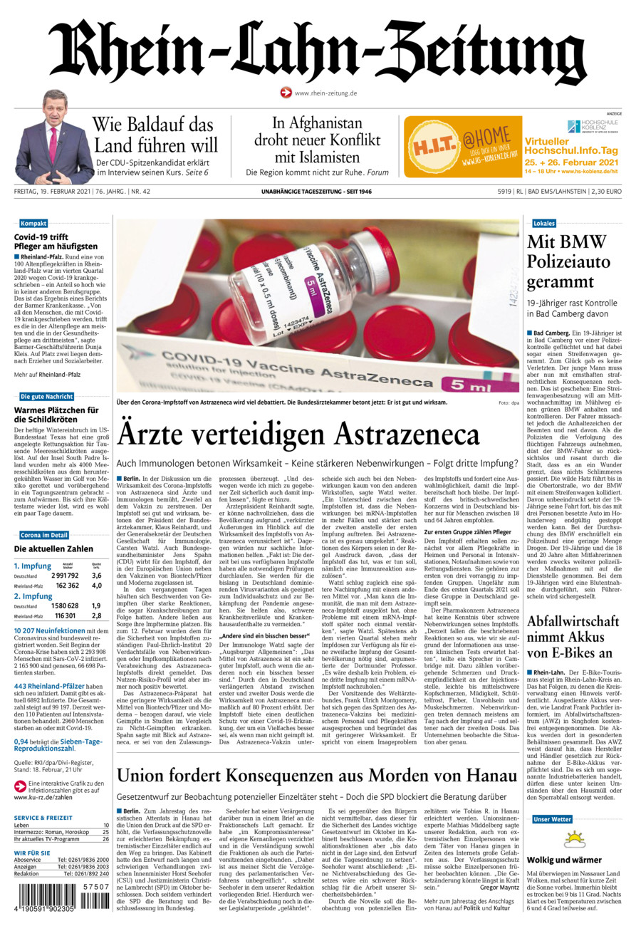 Rhein-Lahn-Zeitung vom Freitag, 19.02.2021