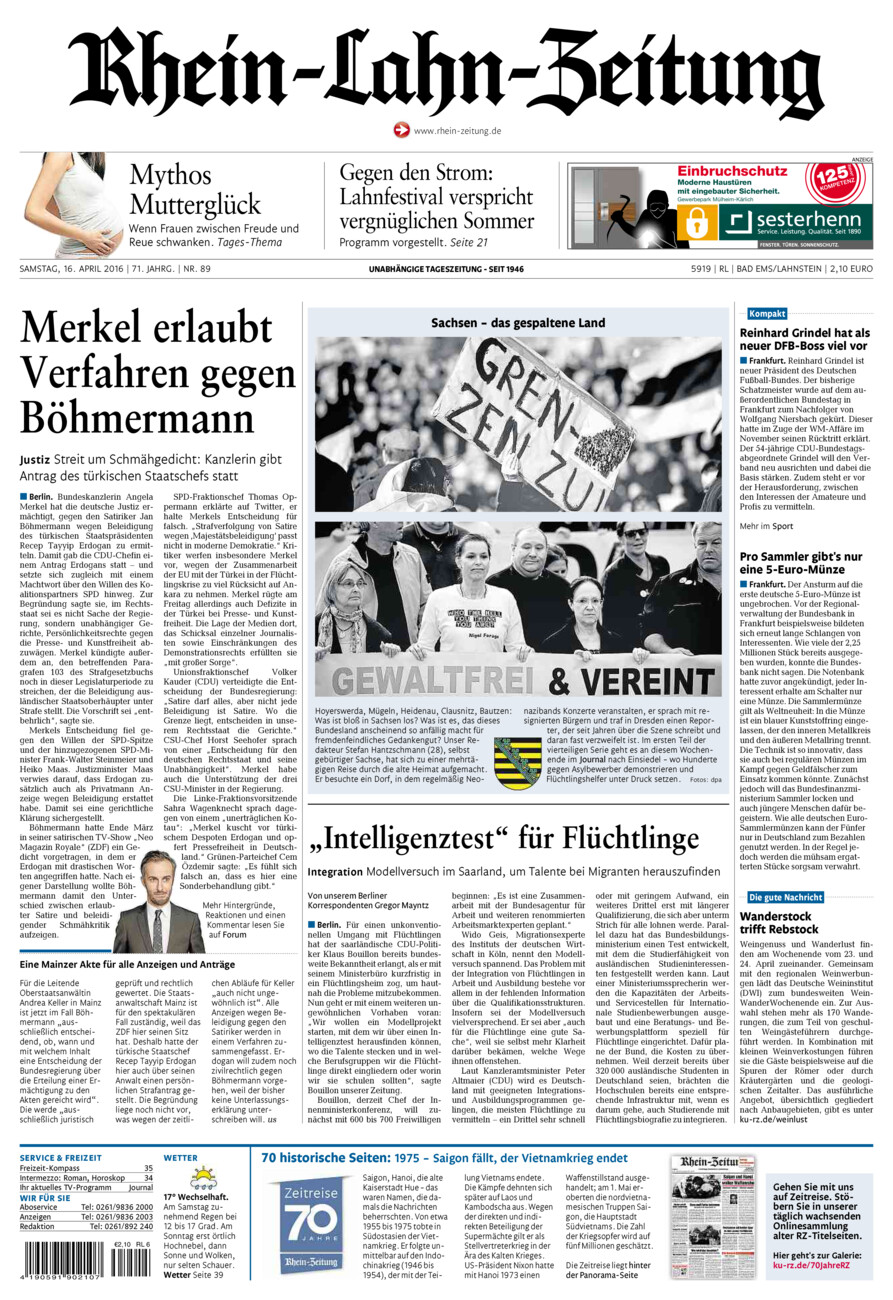 Rhein-Lahn-Zeitung vom Samstag, 16.04.2016