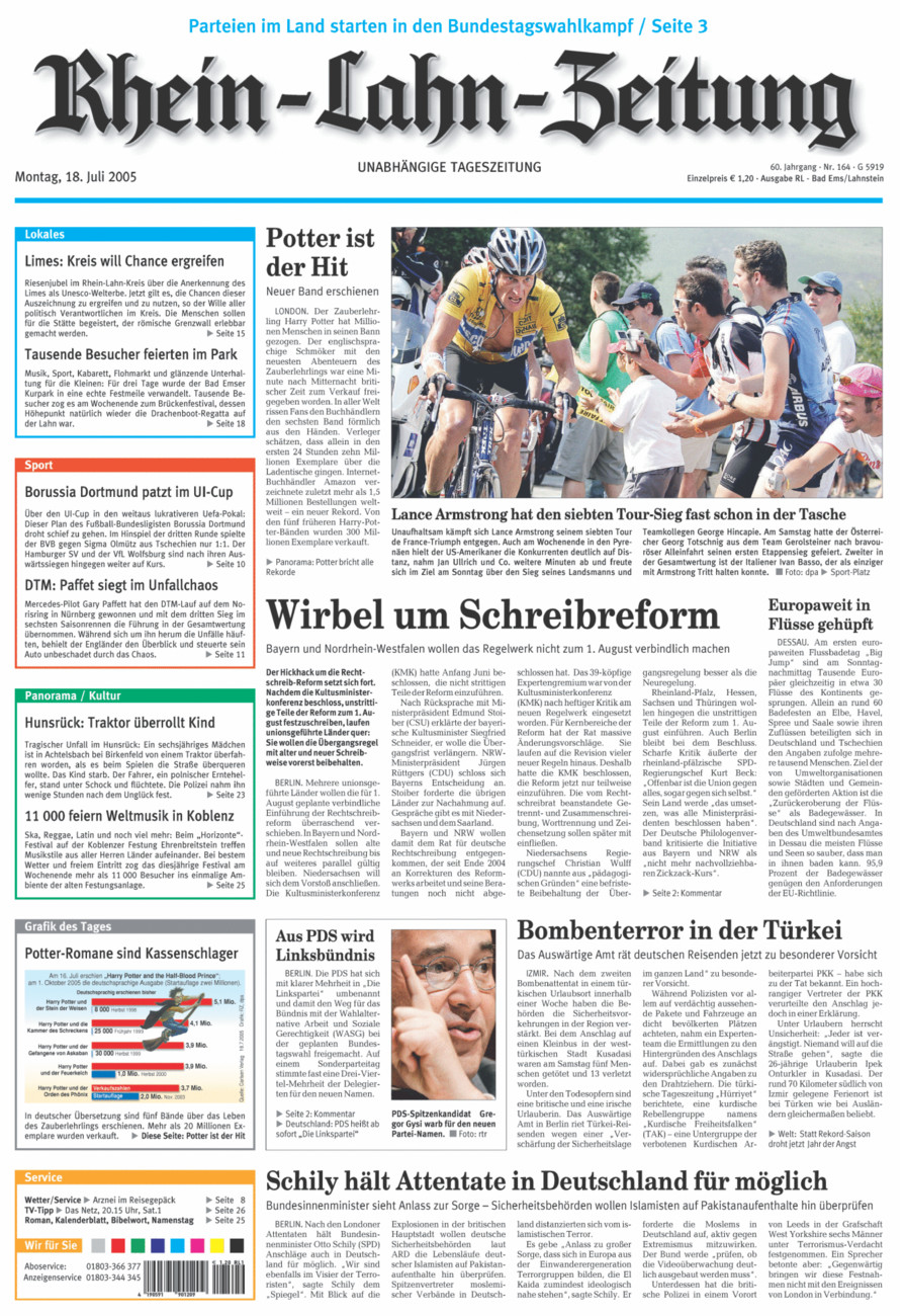 Rhein-Lahn-Zeitung vom Montag, 18.07.2005