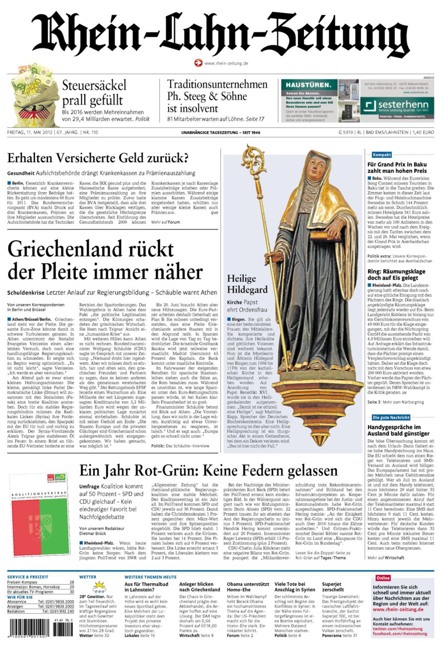 Rhein-Lahn-Zeitung vom Freitag, 11.05.2012
