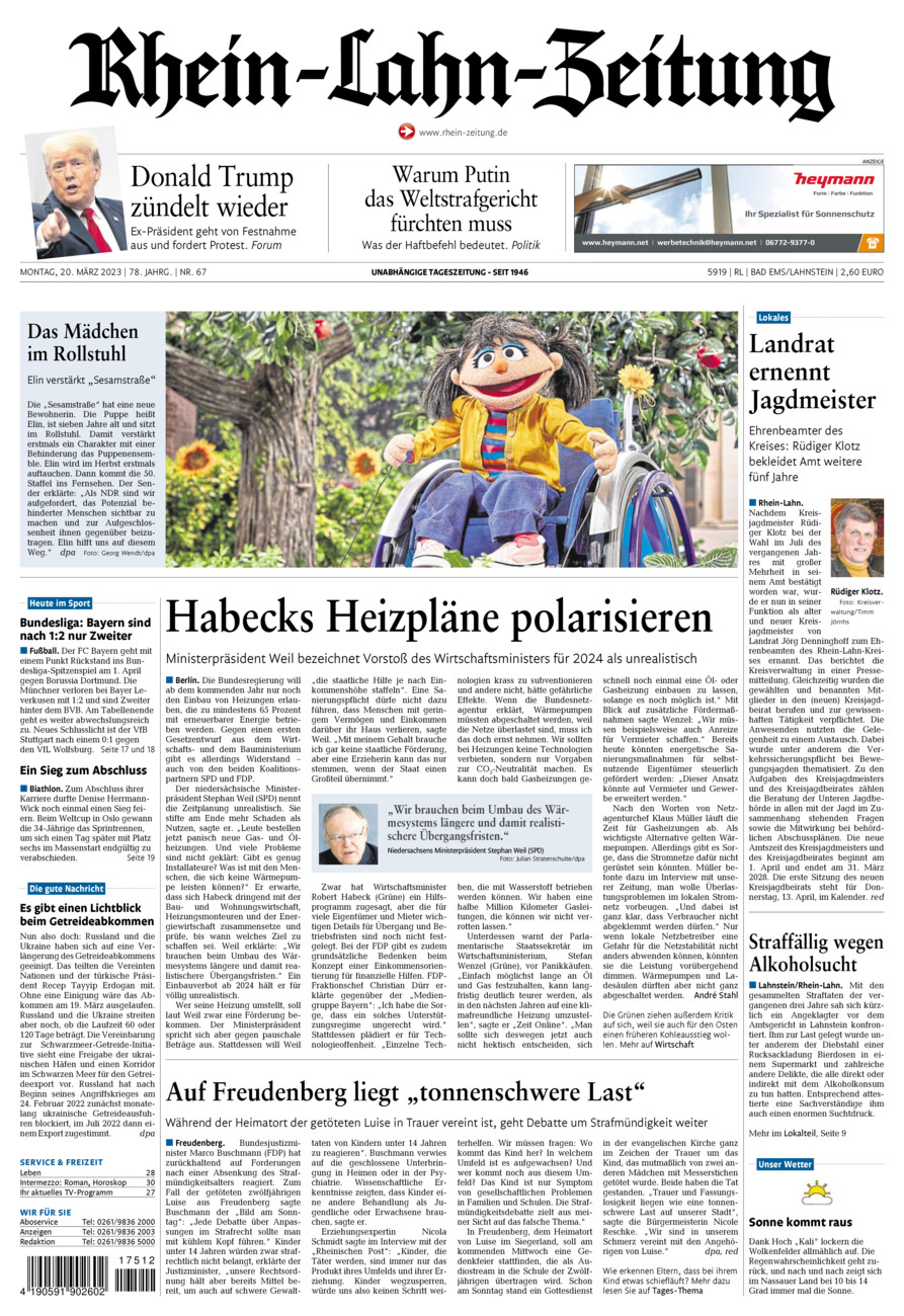 Rhein-Lahn-Zeitung vom Montag, 20.03.2023
