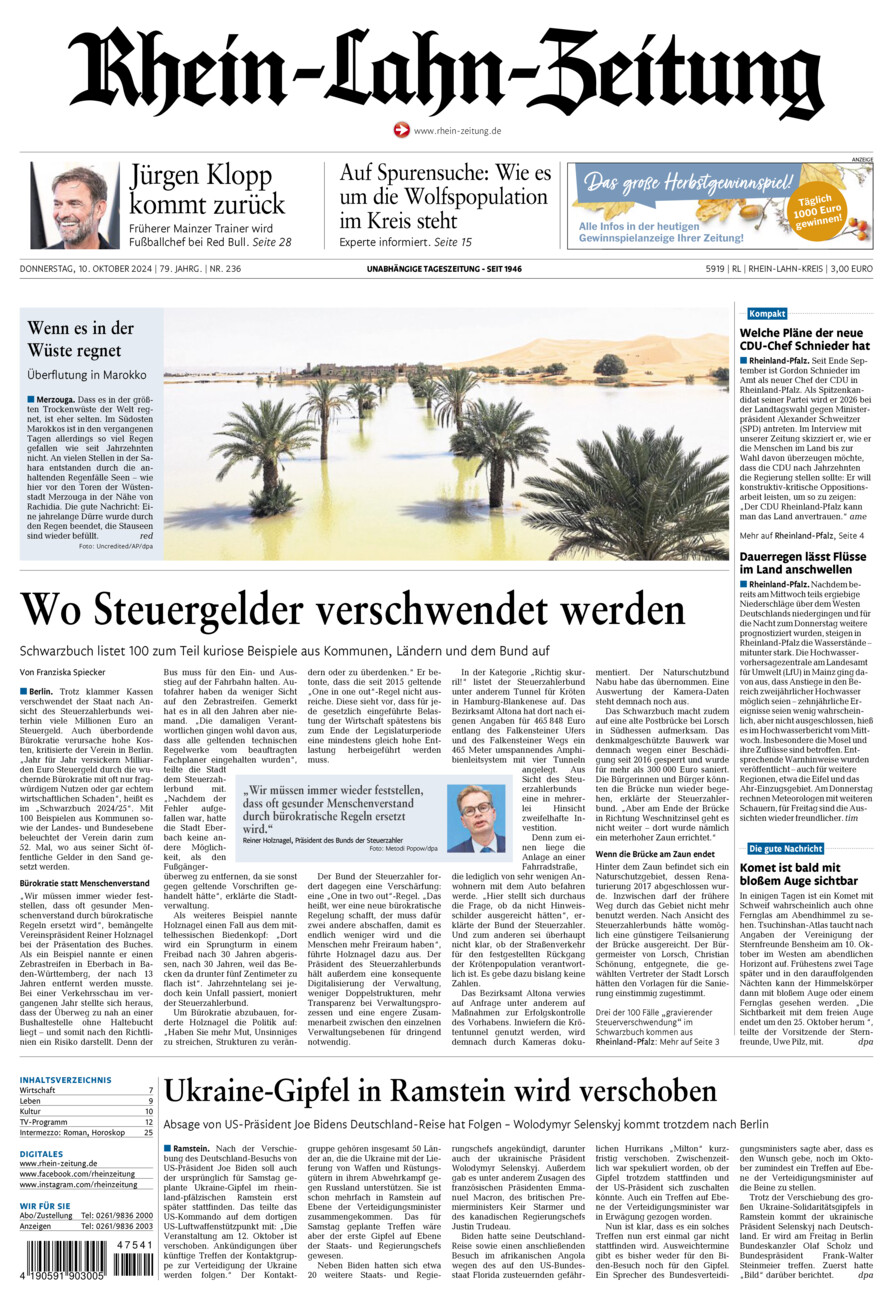 Rhein-Lahn-Zeitung vom Donnerstag, 10.10.2024