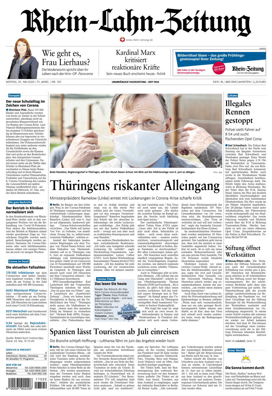 Rhein-Lahn-Zeitung vom Montag, 25.05.2020
