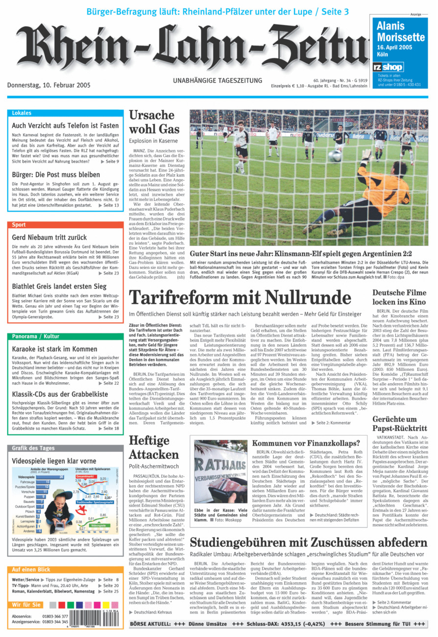 Rhein-Lahn-Zeitung vom Donnerstag, 10.02.2005