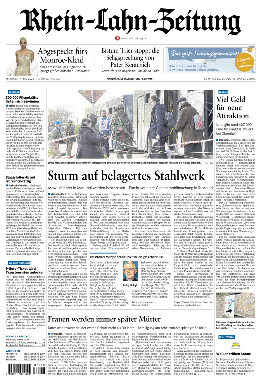 Rhein-Lahn-Zeitung vom Mittwoch, 04.05.2022