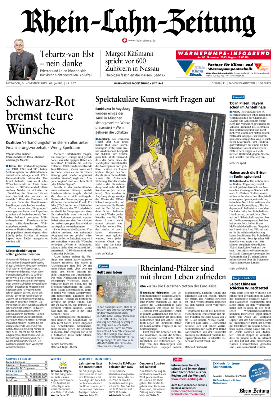Rhein-Lahn-Zeitung vom Mittwoch, 06.11.2013