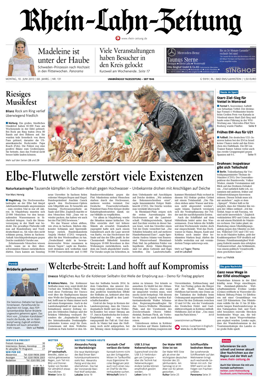 Rhein-Lahn-Zeitung vom Montag, 10.06.2013