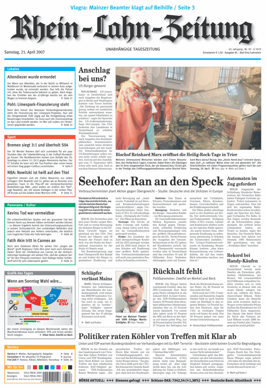 Rhein-Lahn-Zeitung vom Samstag, 21.04.2007