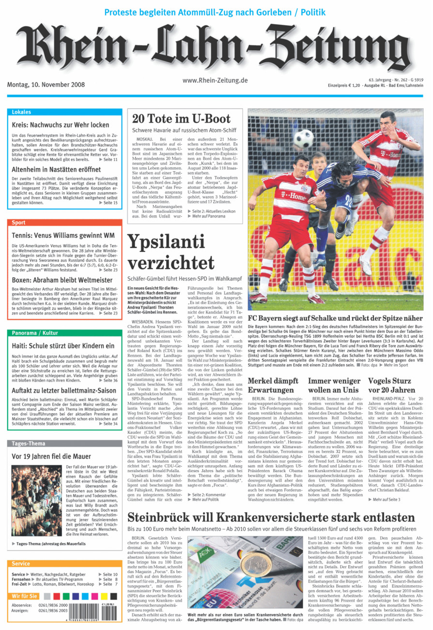 Rhein-Lahn-Zeitung vom Montag, 10.11.2008