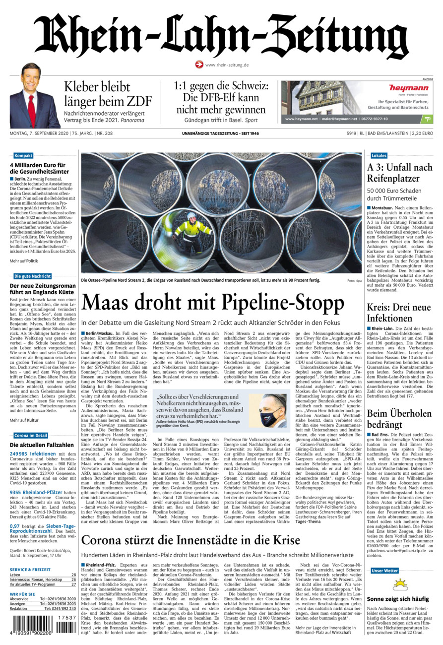 Rhein-Lahn-Zeitung vom Montag, 07.09.2020