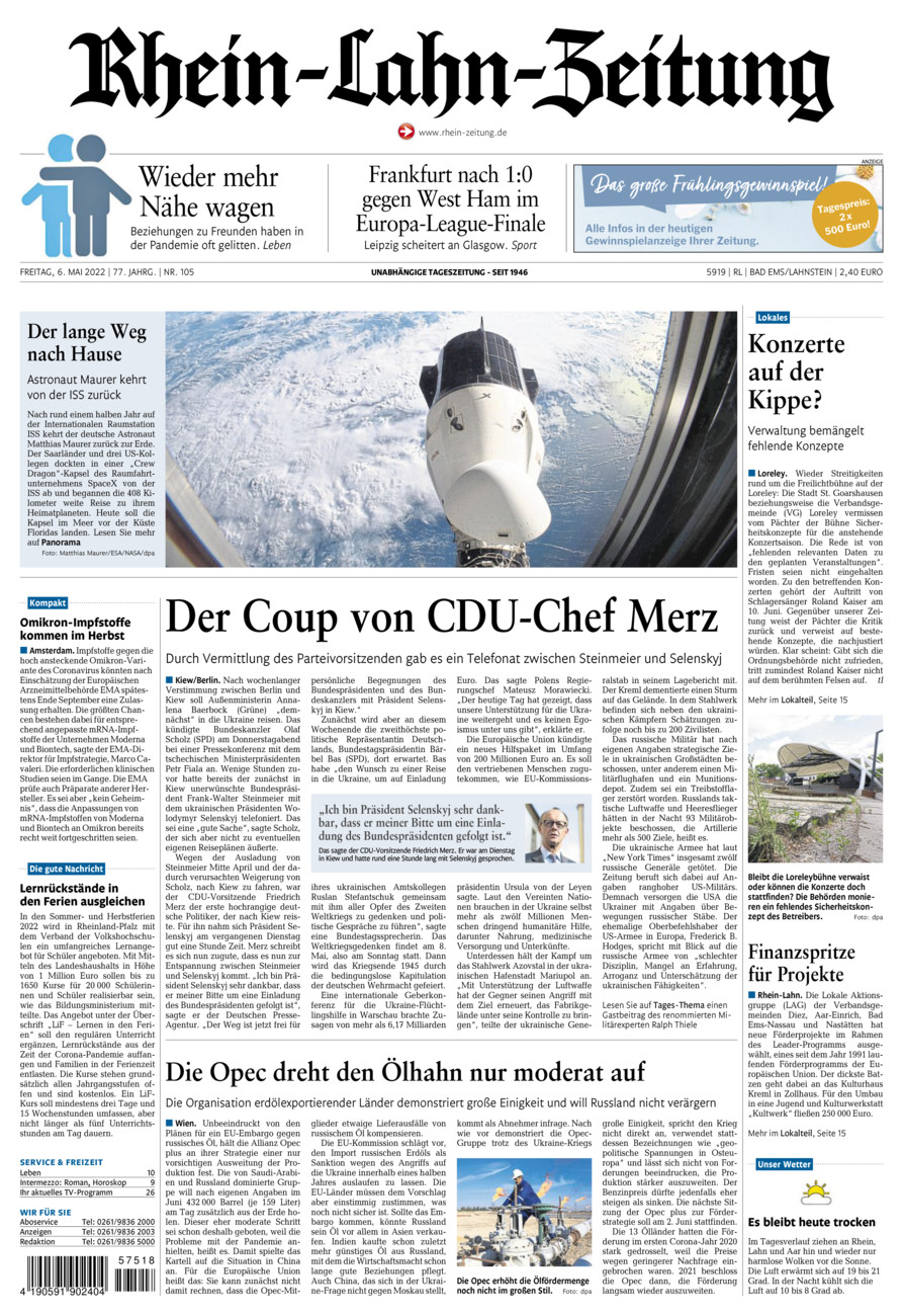 Rhein-Lahn-Zeitung vom Freitag, 06.05.2022