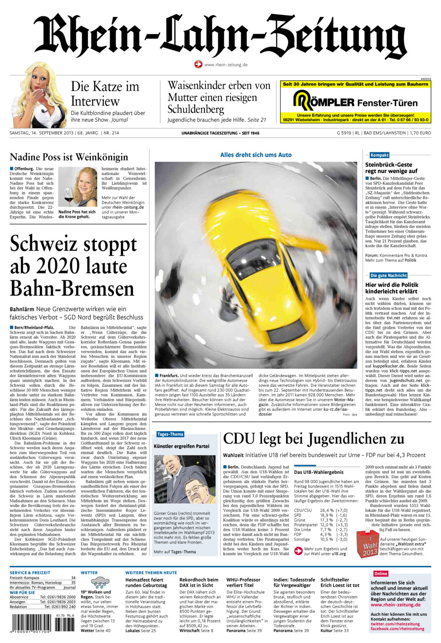 Rhein-Lahn-Zeitung vom Samstag, 14.09.2013
