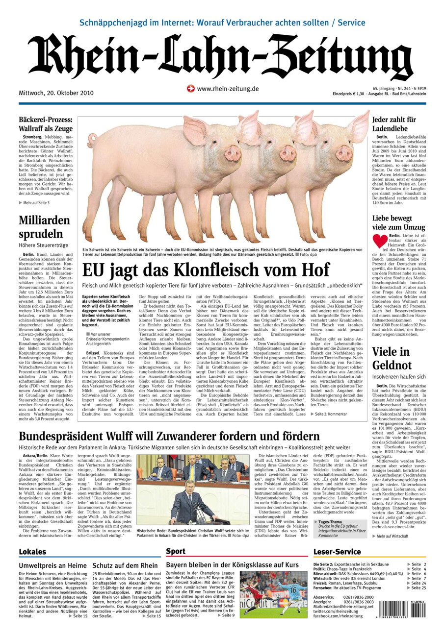 Rhein-Lahn-Zeitung vom Mittwoch, 20.10.2010